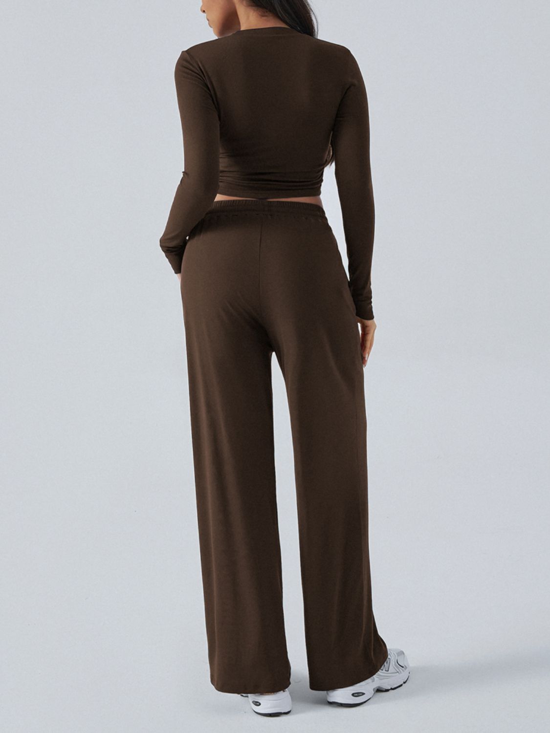 Round Neck Long Sleeve Top and Pants Set