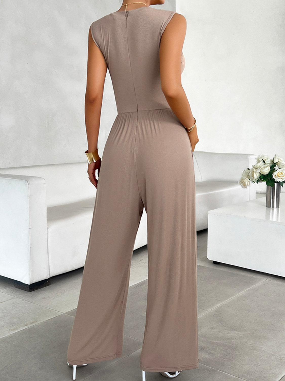 Round Neck Sleeveless Top and Slit Skirt Set