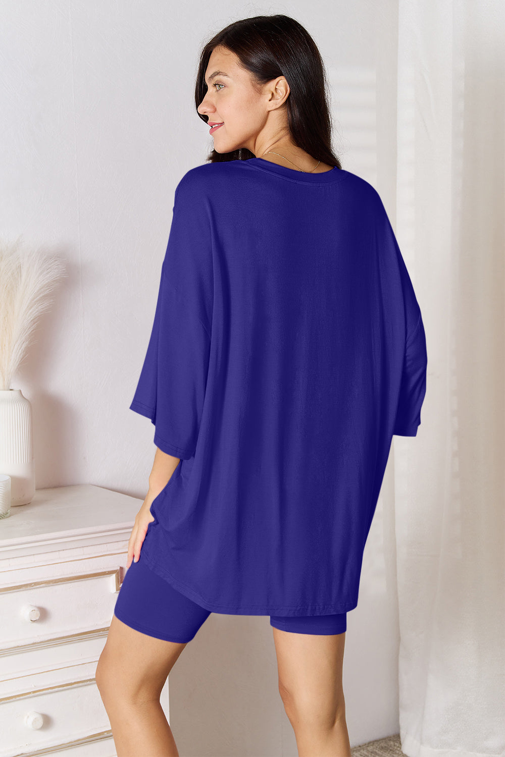 Full Size Soft Rayon Three-Quarter Sleeve Top and Shorts Set