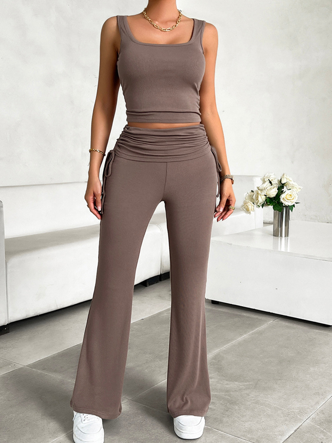 Square Neck Tank and Drawstring Pants Set