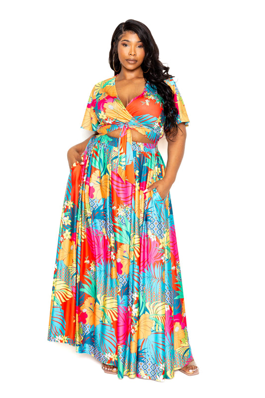 Tropical Floral Maxi Skirt and Top Set