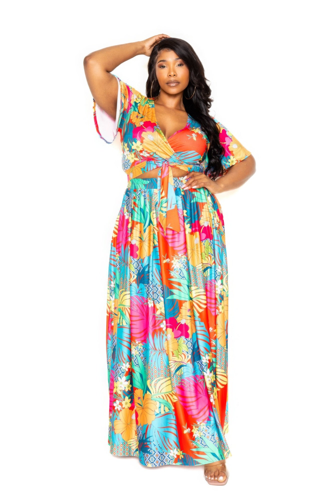 Tropical Floral Maxi Skirt and Top Set