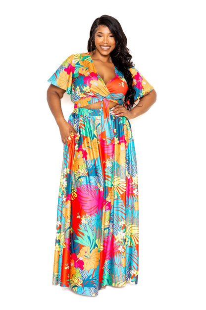 Tropical Floral Maxi Skirt and Top Set