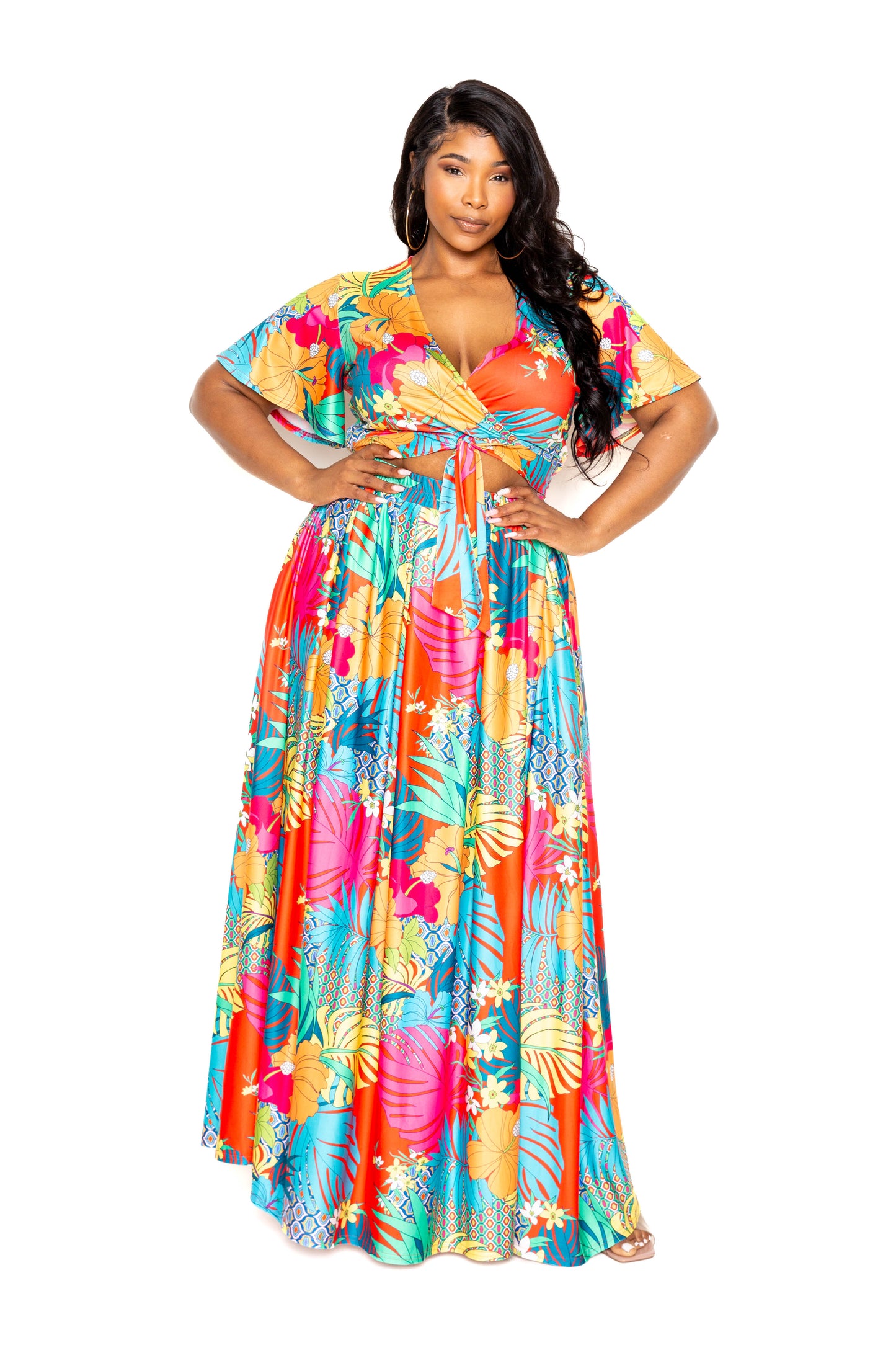 Tropical Floral Maxi Skirt and Top Set