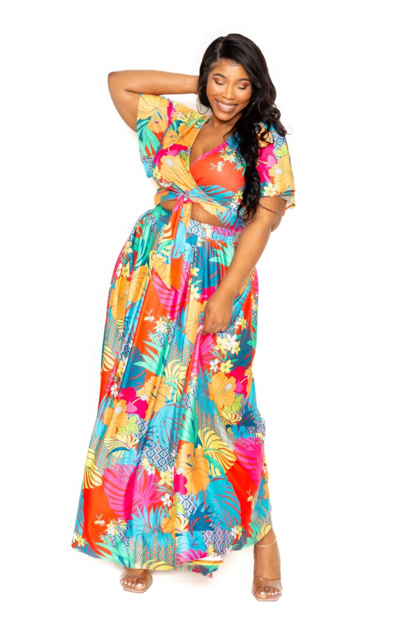 Tropical Floral Maxi Skirt and Top Set