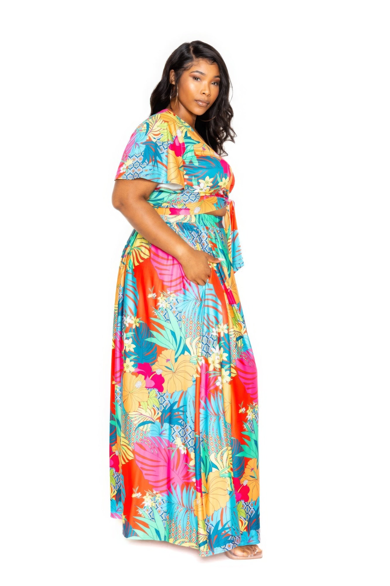 Tropical Floral Maxi Skirt and Top Set