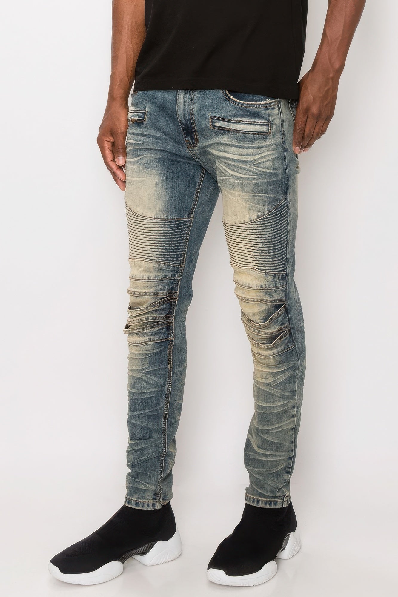 Men Creased Biker Denim Jeans