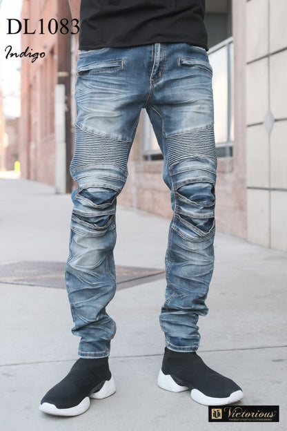 Men Creased Biker Denim Jeans