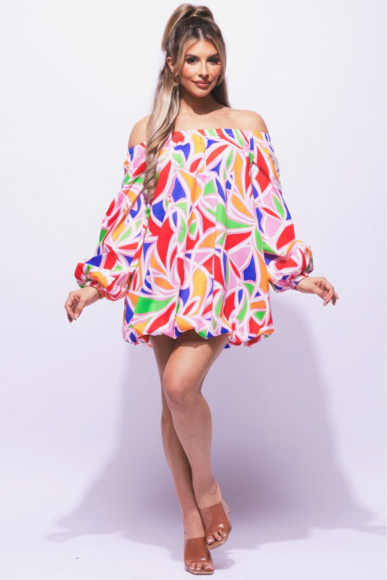 Off Shoulder Bubble Mini Dress