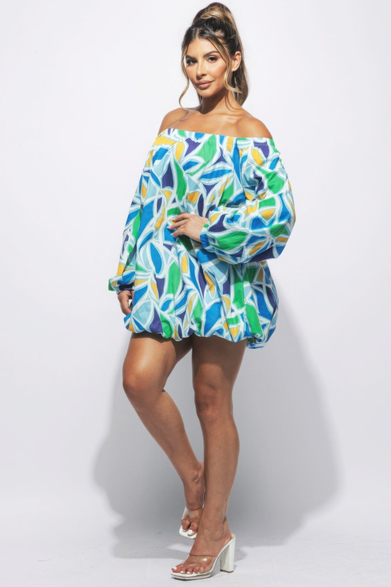 Off Shoulder Bubble Mini Dress