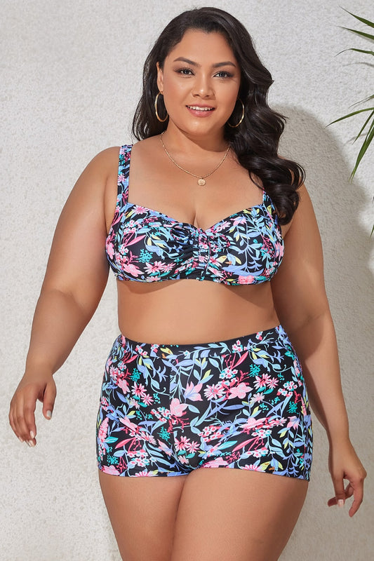 Plus Size Drawstring Detail Two-Piece Swimsuit