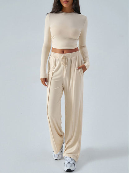 Round Neck Long Sleeve Top and Pants Set