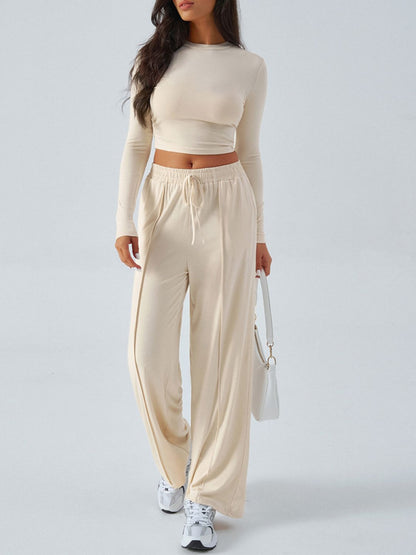 Round Neck Long Sleeve Top and Pants Set