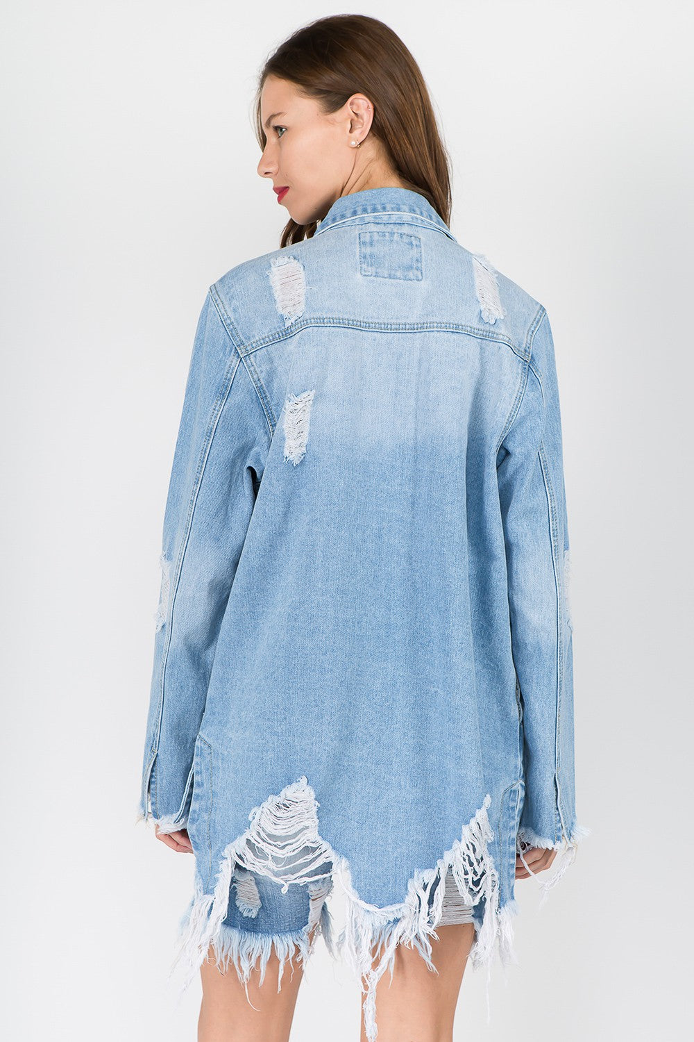 Distressed Frayed Hem Denim Jacket