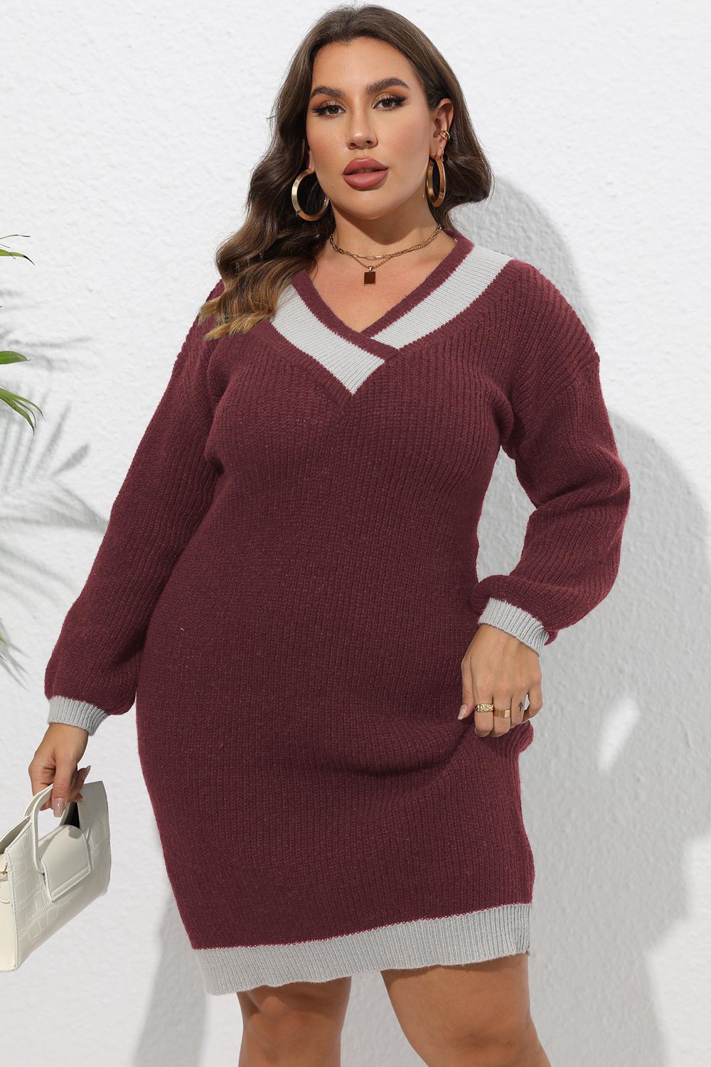 Plus Size Long Sleeve Sweater Mini Dress