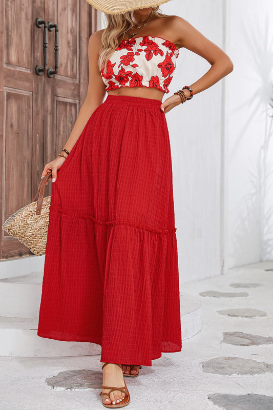 Eyelet Ruffled Tube Sleeveless Midi Dress