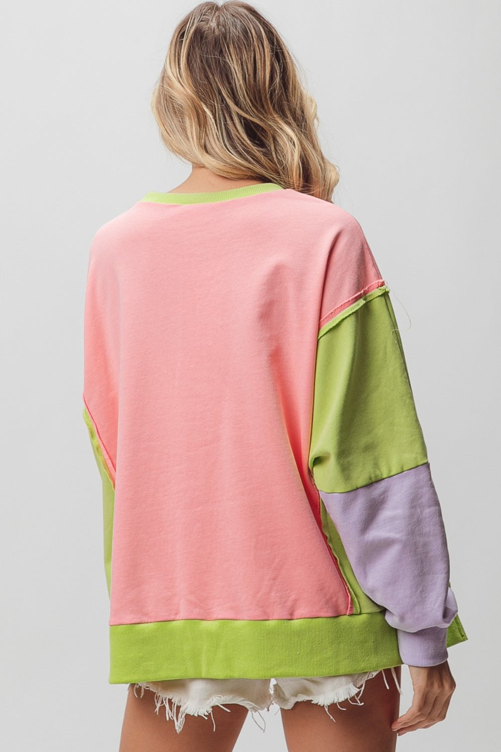 BiBi Washed Color Block Sweatshirt