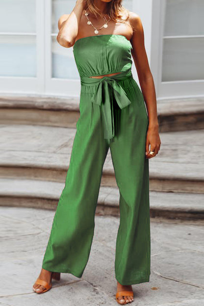 Tied Cutout Tube Wide Leg Jumpsuit